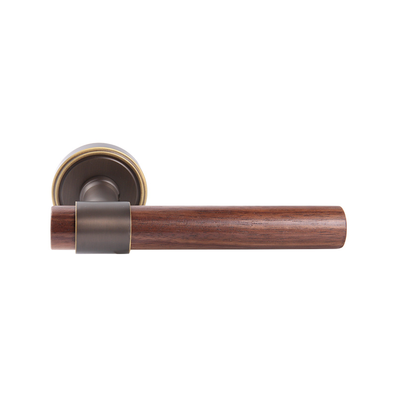 101-212 Log style minimalist indoor walnut wood door handle split door lock