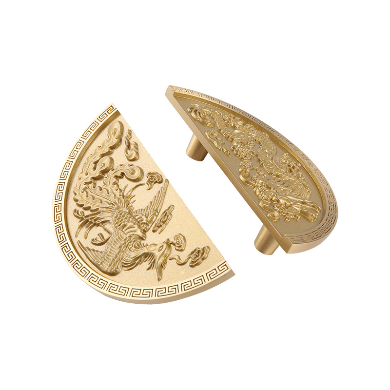 Dragon and Phoenix-2 Brass Chinese Dragon and Phoenix Cabinet Wardrobe Handle